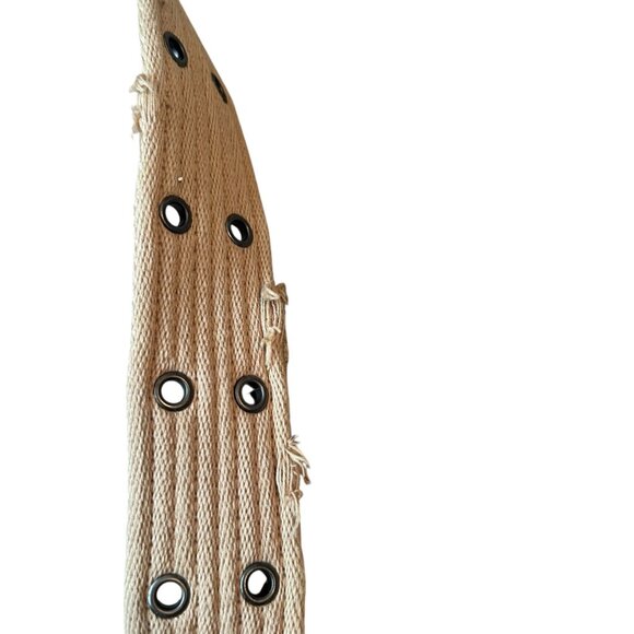 Vintage 90's Grunge Distressed Double Grommet Canvas Belt Beige - Picture 4 of 7